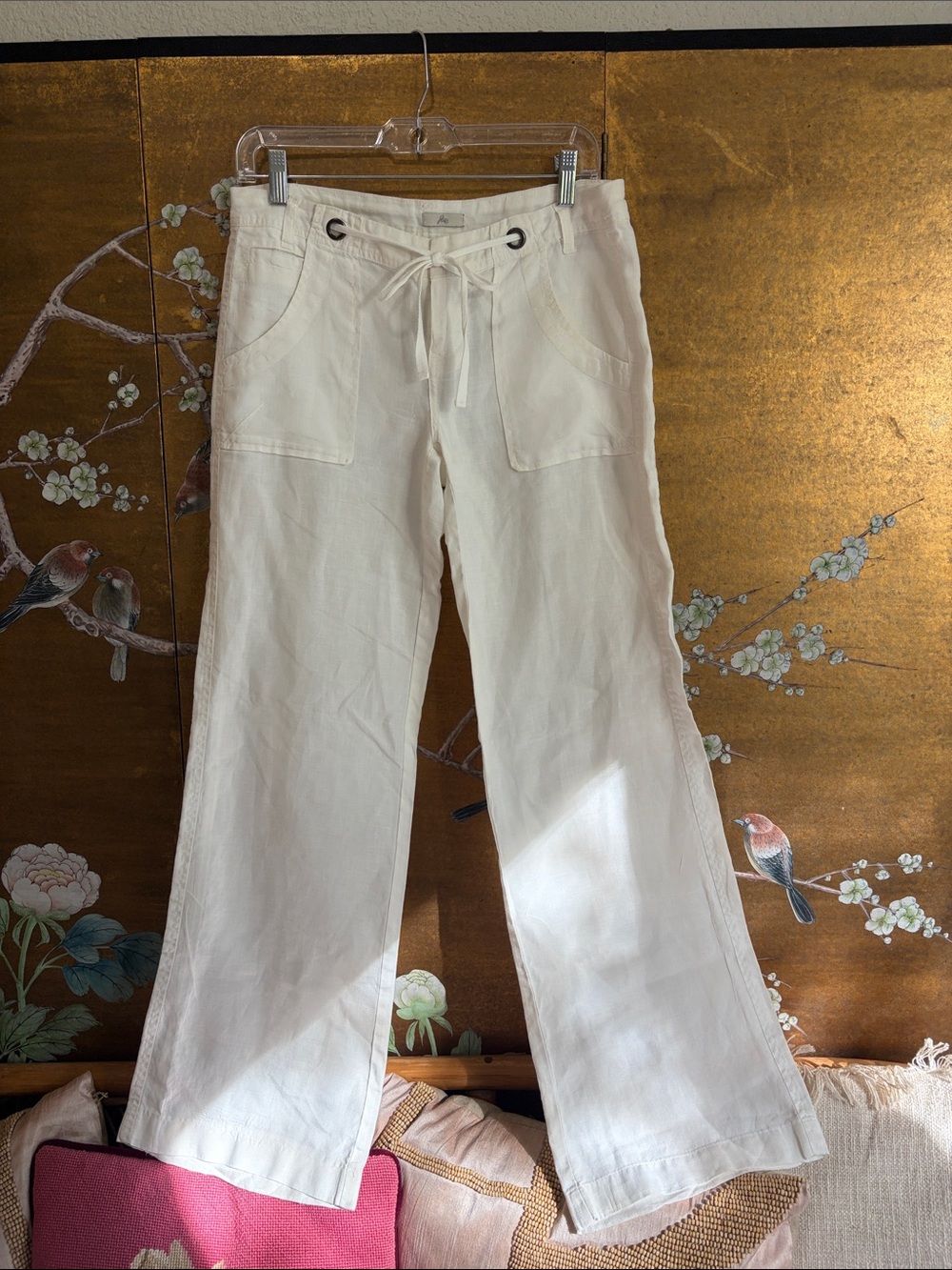 Joie ivory 100% linen, drawstring, grommet pants. Old money, quality, vacation